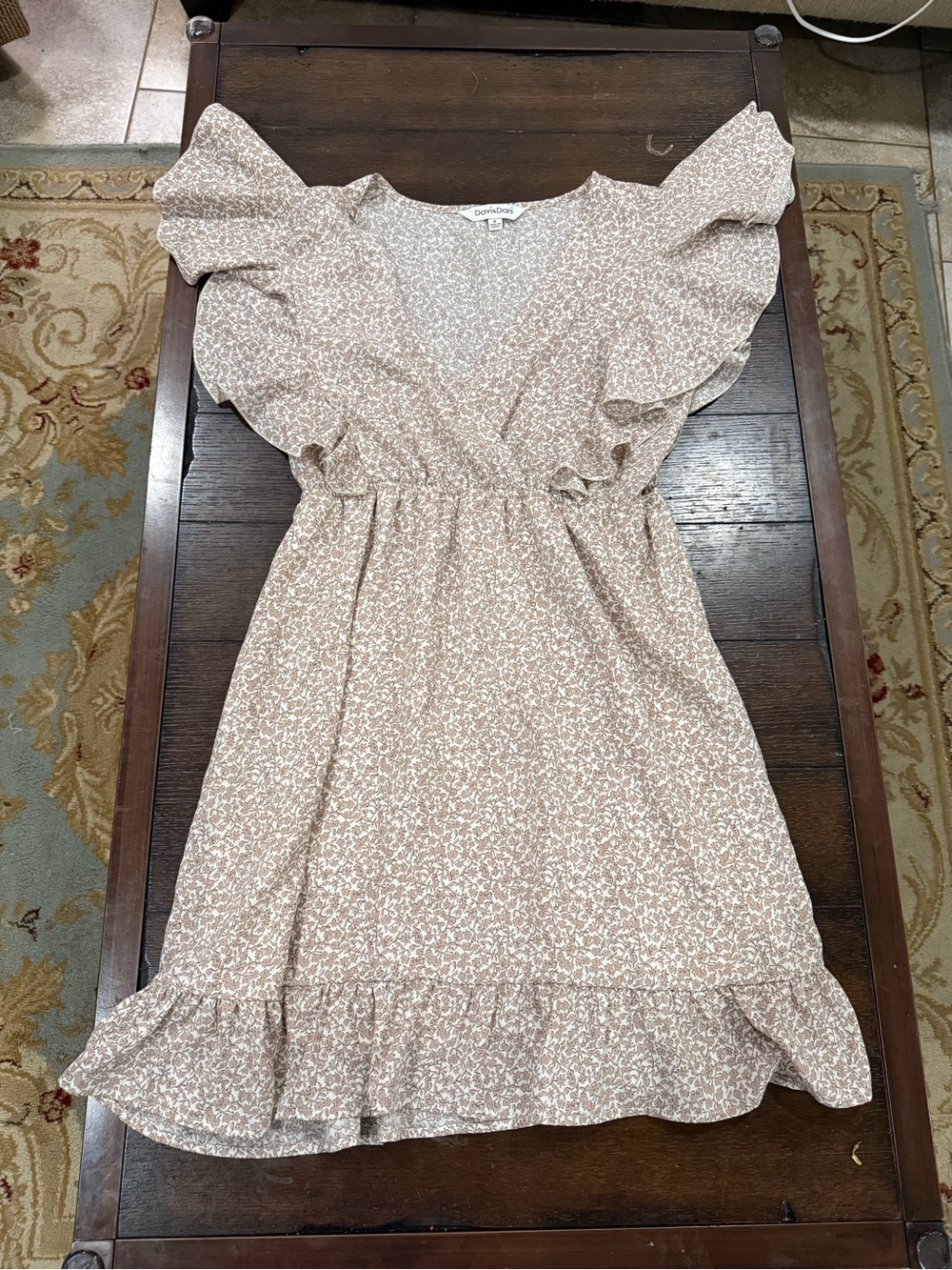 Davi and Dani Flutter Sleeve Floral Mini Dress - Light Taupe